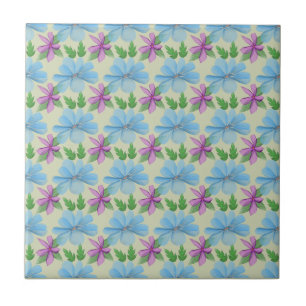 Blauw Bloemmotief Esthetiek Waterverf Bloem Tegeltje
