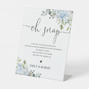 Blauw Bloemmotief Eucalyptus Bruidsdouche Oh Snap Reclamebord Met Voetstuk