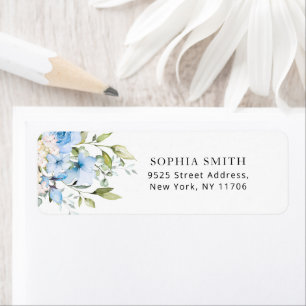 Blauw bloemmotief eucalyptus retouradres etiket