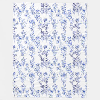 blauw bloemmotief fleece deken