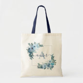 Blauw bloemmotief frame gepersonaliseerd tote bag (Voorkant)