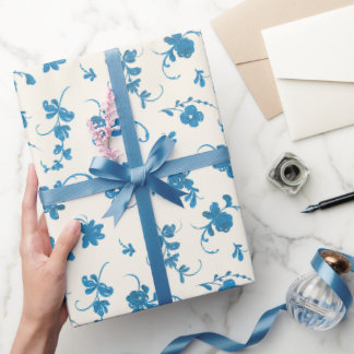Blauw bloemmotief Franse rococo ivoor elegant Cadeaupapier