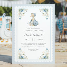 Blauw bloemmotief Gans Baby Shower Waterverf Vinta