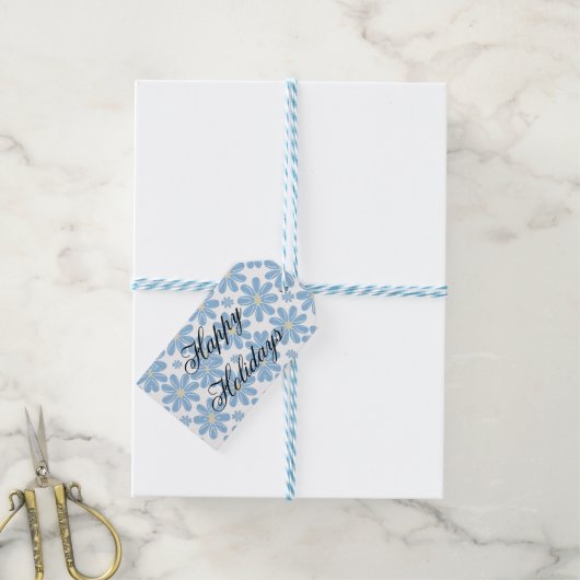 Blauw Bloemmotief - Gepersonaliseerde Gift Tags Cadeaulabel (Met Touw)