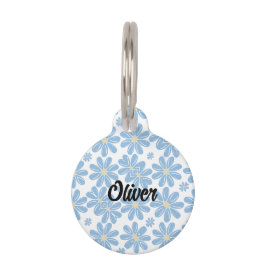 Blauw Bloemmotief - Gepersonaliseerde Identificati Huisdierpenning