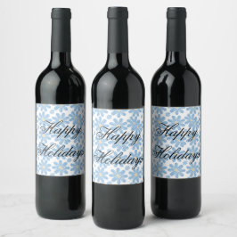 Blauw Bloemmotief - Gepersonaliseerde Wijnlabels Wijn Etiket