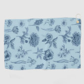 Blauw Bloemmotief Golfhanddoek (Horizontaal)