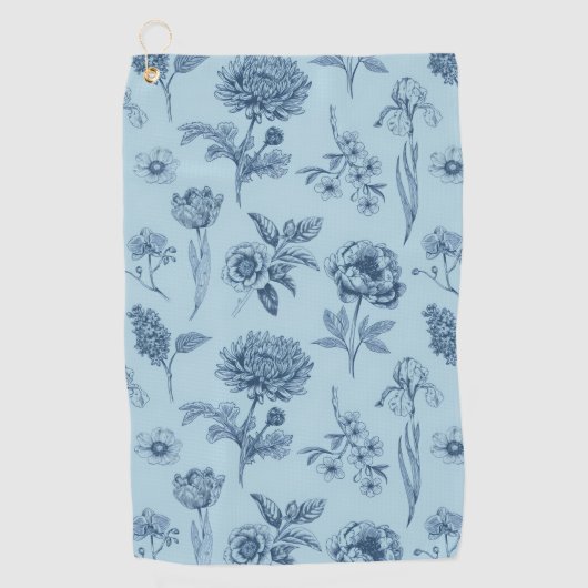 Blauw Bloemmotief Golfhanddoek (Voorkant)