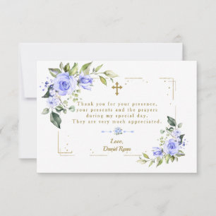 Blauw Bloemmotief Gouden Glitter Kader Kruis Jonge Bedankkaart