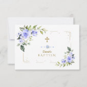 Blauw Bloemmotief Gouden Glitter Kader Kruis Jonge Bedankkaart (Achterkant)