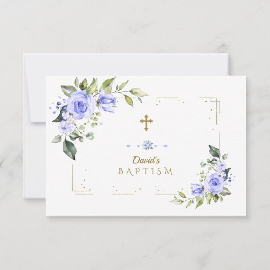 Blauw Bloemmotief Gouden Glitter Kader Kruis Jonge Bedankkaart (Achterkant)