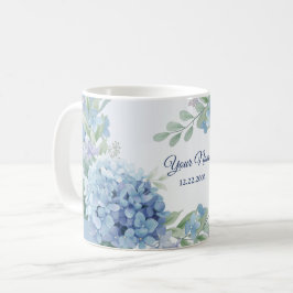 Blauw Bloemmotief Groene Bladeren Frame Bruiloft F Koffiemok