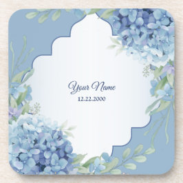 Blauw Bloemmotief Groene Bladeren Frame Trouwfeest Bier Onderzetter