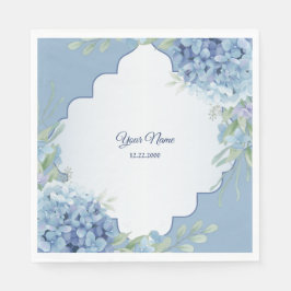 Blauw Bloemmotief Groene Bladeren Lijst Bruiloftsf Servet