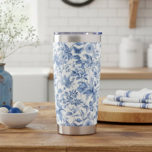 Blauw bloemmotief in elegante vintage stijl geïsoleerde drinkbeker