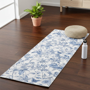 Blauw bloemmotief in elegante vintage toile stijl yogamat
