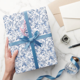 Blauw bloemmotief in vintage stijl elegant  cadeaupapier