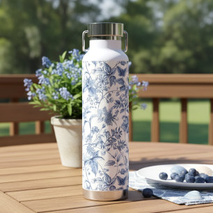 Blauw bloemmotief in vintage stijl elegant waterfles