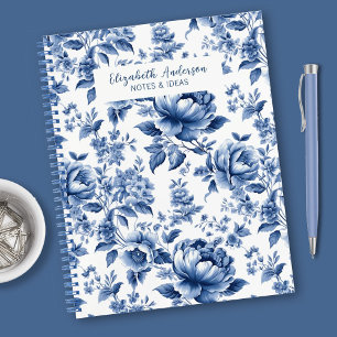 Blauw bloemmotief in vintage stijl met rozen notitieboek