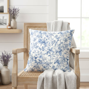 Blauw bloemmotief in vintage toile-stijl elegant kussen