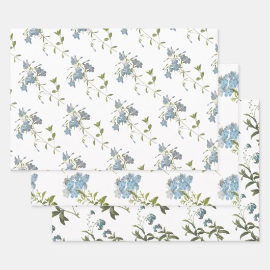 Blauw Bloemmotief Inpakpapier Vel (Set)