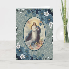 Blauw Bloemmotief | Katholiek | Heilige Maagd Mari Kaart