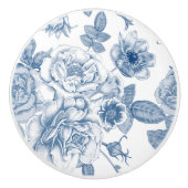  blauw bloemmotief keramische knop (Voorkant)