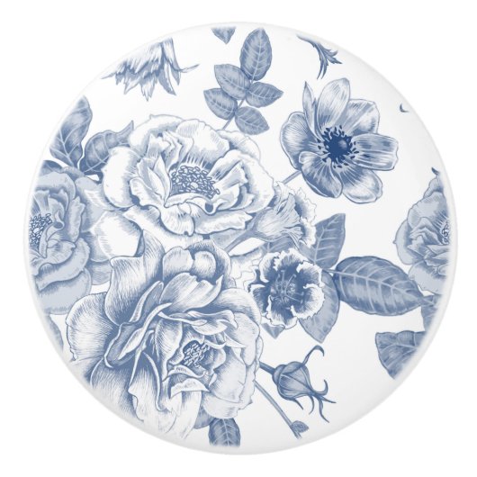 blauw bloemmotief keramische knop (Voorkant)