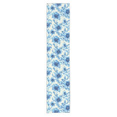 Blauw Bloemmotief Korte Tafelloper (Voorkant)