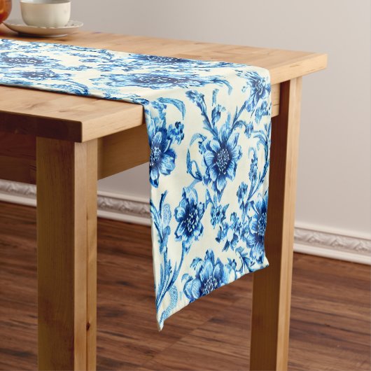 Blauw Bloemmotief Korte Tafelloper (Voorbeeld)