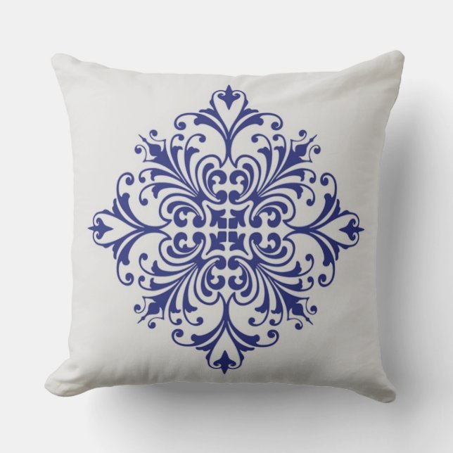 Blauw Bloemmotief Kussen (Voorkant)