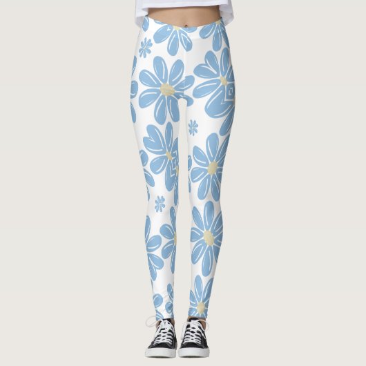 Blauw Bloemmotief - Leggings (Voorkant)