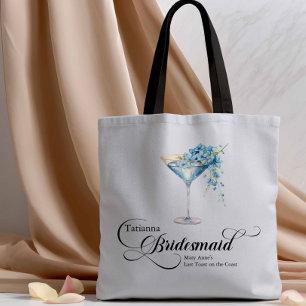 Blauw bloemmotief Martini Bruidsmeisje vrijgezelle Tote Bag