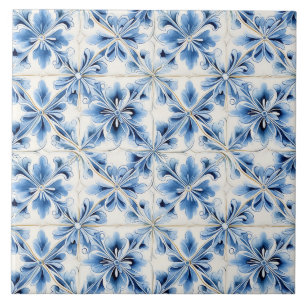 Blauw bloemmotief mediterraan vintage tegeltje