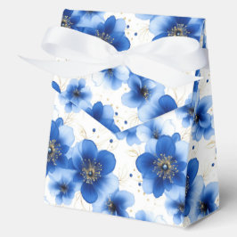 Blauw Bloemmotief met Gouden Accenten Bedankdoosjes