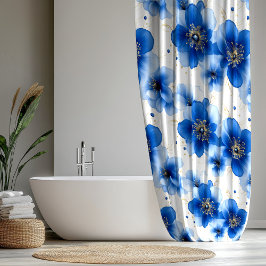 Blauw Bloemmotief met Gouden Accenten Douchegordijn