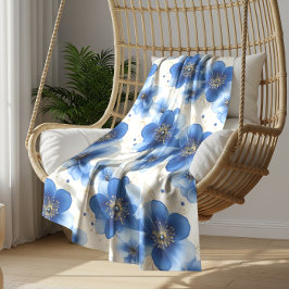 Blauw Bloemmotief met Gouden Accenten Fleece Deken