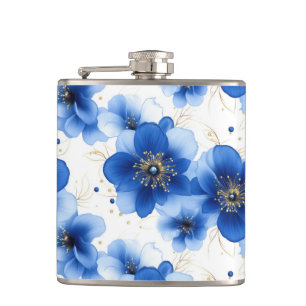 Blauw Bloemmotief met Gouden Accenten Heupfles