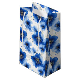 Blauw Bloemmotief met Gouden Accenten Klein Cadeauzakje