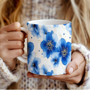 Blauw Bloemmotief met Gouden Accenten Koffiemok
