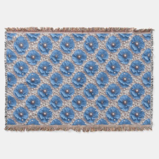 Blauw Bloemmotief met Parels Deken (Voorkant)