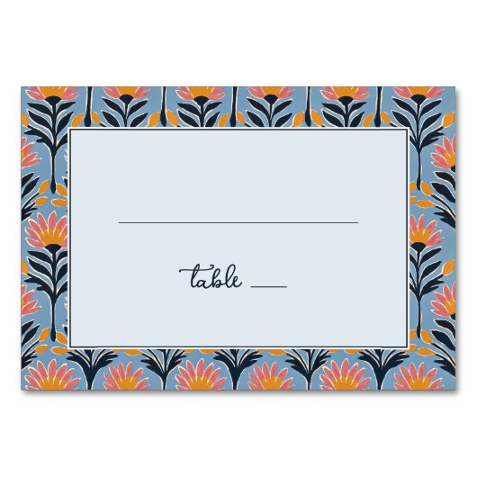 Blauw bloemmotief met vrolijke rand kaart (Voorkant)
