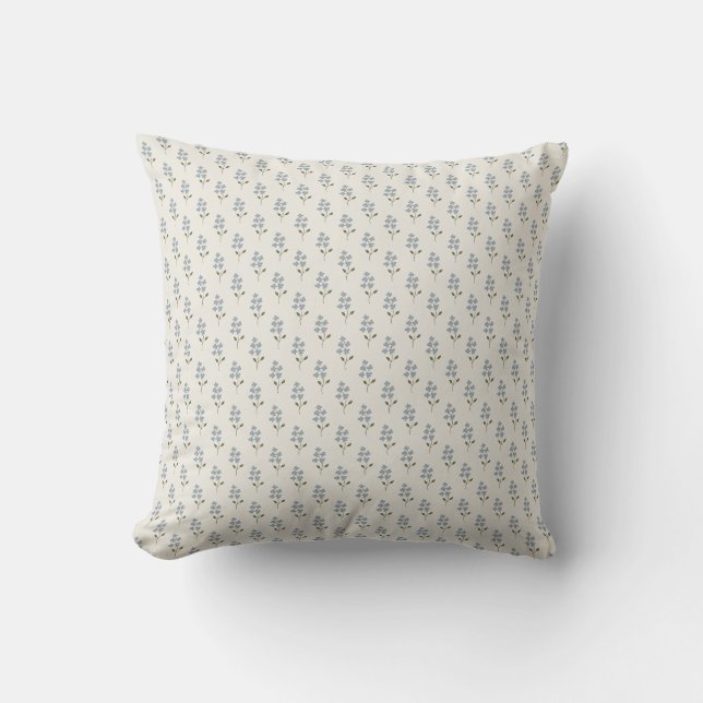 Blauw Bloemmotief Minimalistische Worp Kussen (Voorkant)