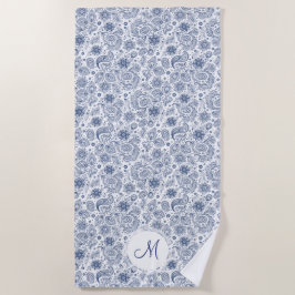 Blauw bloemmotief Monogram strandlaken