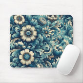 Blauw Bloemmotief Muismat (Met muis)