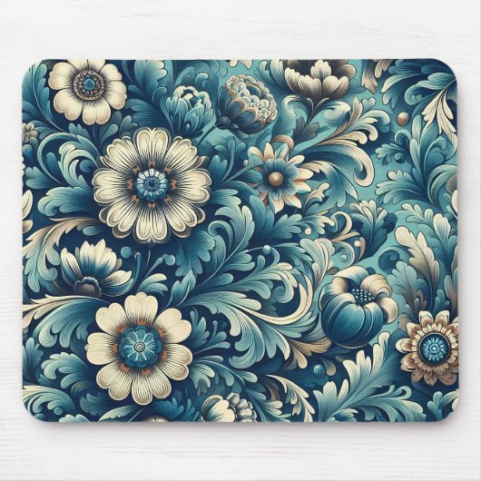 Blauw Bloemmotief Muismat (Voorkant)