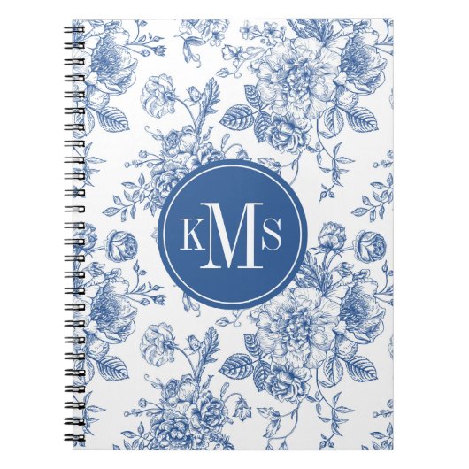 Blauw Bloemmotief Notitieboek (Voorkant)