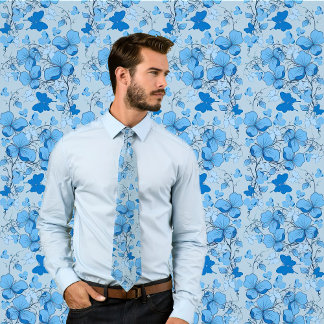 Blauw bloemmotief ontwerp stropdas- Bruiloften/bru Stropdas