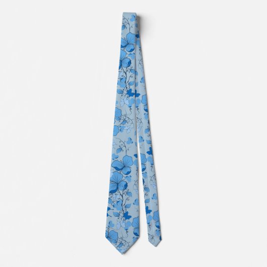 Blauw bloemmotief ontwerp stropdas- Bruiloften/bru Stropdas (Voorkant)