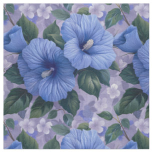Blauw Bloemmotief op Lavendel Stof